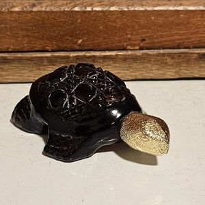 Avon Turtle Perfume Bottle 1980s Vintage Black and Gold